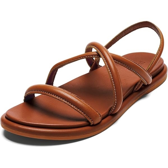 Women's Olukai® Tiare Strappy Slide Sandals Conac Brown Leather - Picture 2 of 5